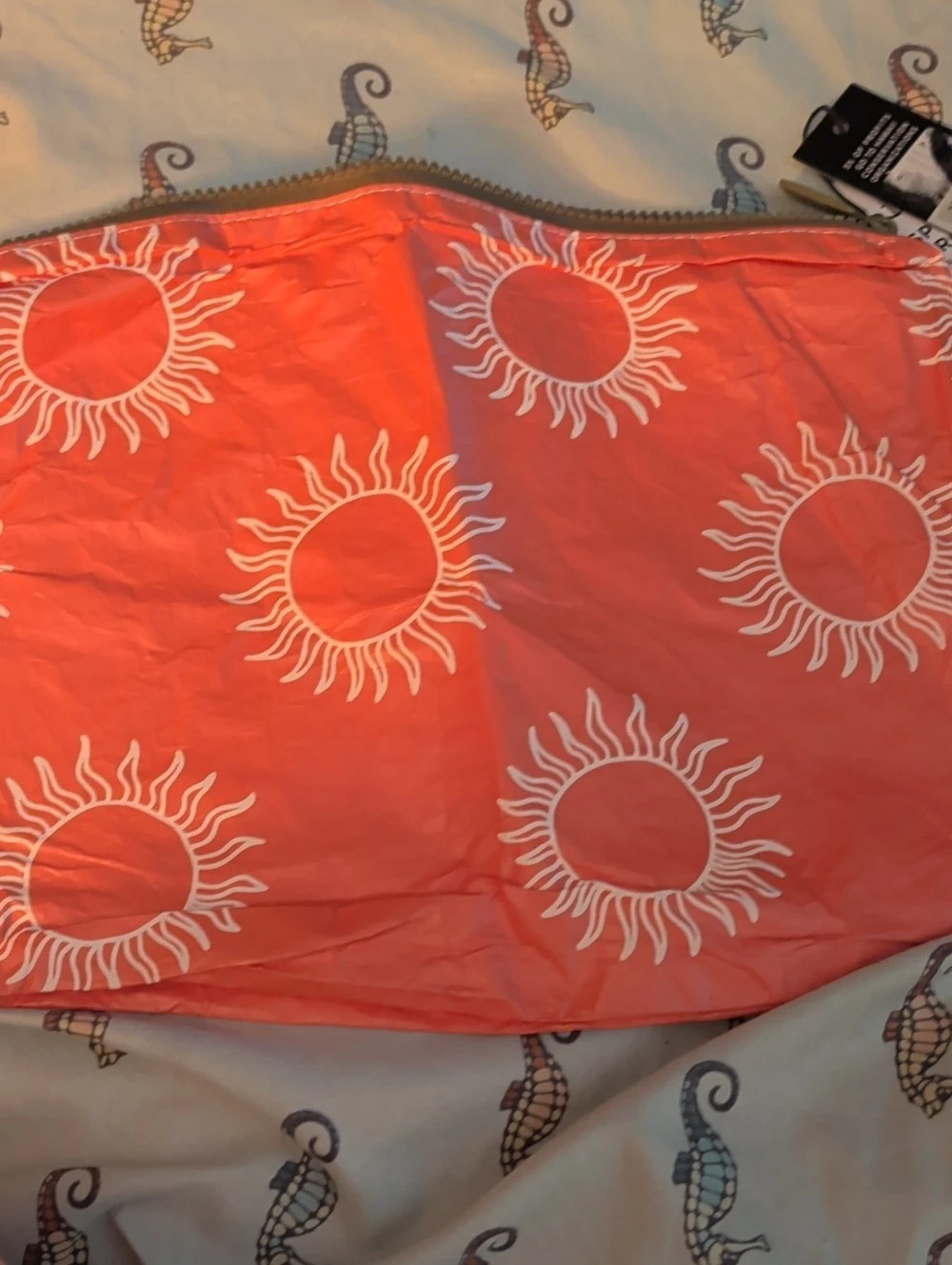 Aloha Collection Adriatic Cosmetic Bag Orange & White Suns Medium Pouch NWT New